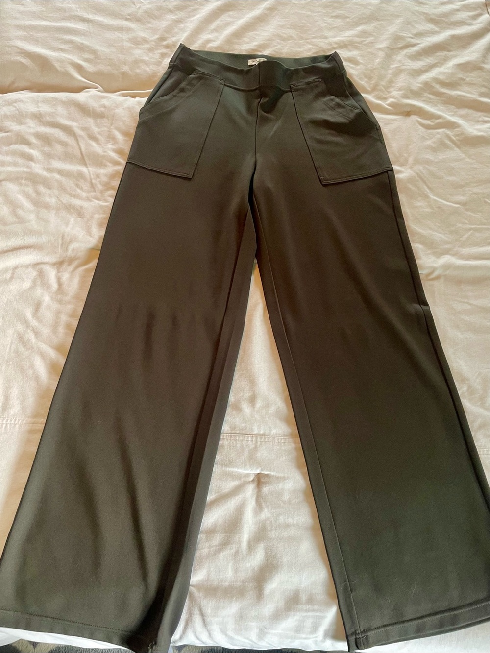 MAX STUDIO Olive Green Ponte Wide Leg Pants Patch Pockets Stretch Small